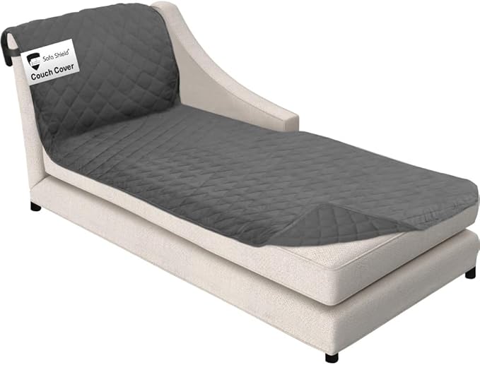 Sofa Shield® Couch Chaise Covers for Dogs, Reversible Furniture Protector with Strap, Stain and Tear Resistant Cushion Cover, 102x34 inch Seat, Machine Washable Slipcover Pets, Cats, Charcoal