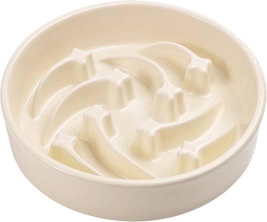 8.26 in Milk White Dog Bowl Slow Feeder Ceramic for Medium and Large Breed,Pet Feeding Dog Food Water Dish Heavy Weighted,Puppy Bowl for Fast Eaters,Puzzle Slow Eating Dish Modern Maze Meteor