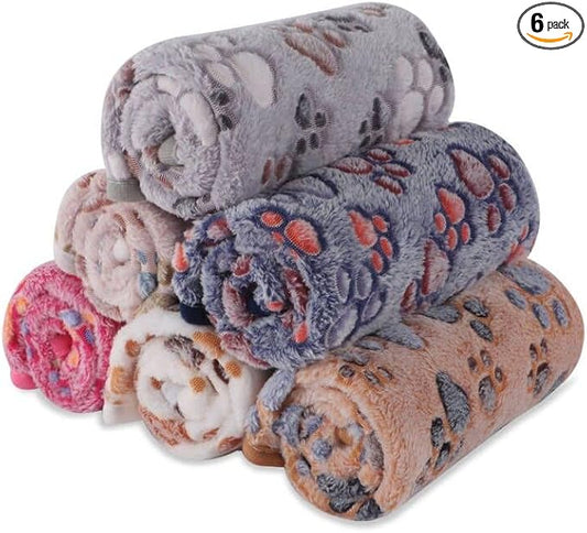 BVAGSS 6 Pack Small Dog Blanket, Super Soft Warm Pet Cover Blankets, Paw Print Puppy Fleece Flannel Blanket for Small Medium Dogs and Cats MW003