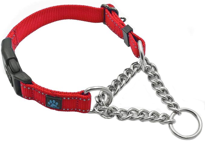 Max and Neo Stainless Steel Chain Martingale Collar - We Donate to a Dog Rescue for Every Collar Sold (Large, RED)