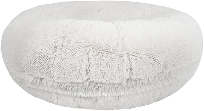 Bessie and Barnie - Luxury Extra Plush Faux Fur Bagel Pet/Dog Bed (Snow White, Lar)