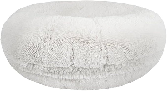Bessie and Barnie - Luxury Extra Plush Faux Fur Bagel Pet/Dog Bed (Snow White, Lar)
