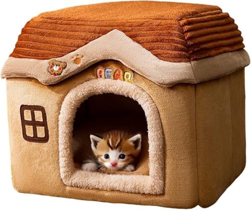 Dog Houses Soft Indoor Enclosed Tent Huts Warm Cave Dog Kennel House Type Winter Warm Small Dog Teddy Four Seasons Universal Removable and Washable Dog House Cat Nest Bed Pet Supplies (Large,Color 2)