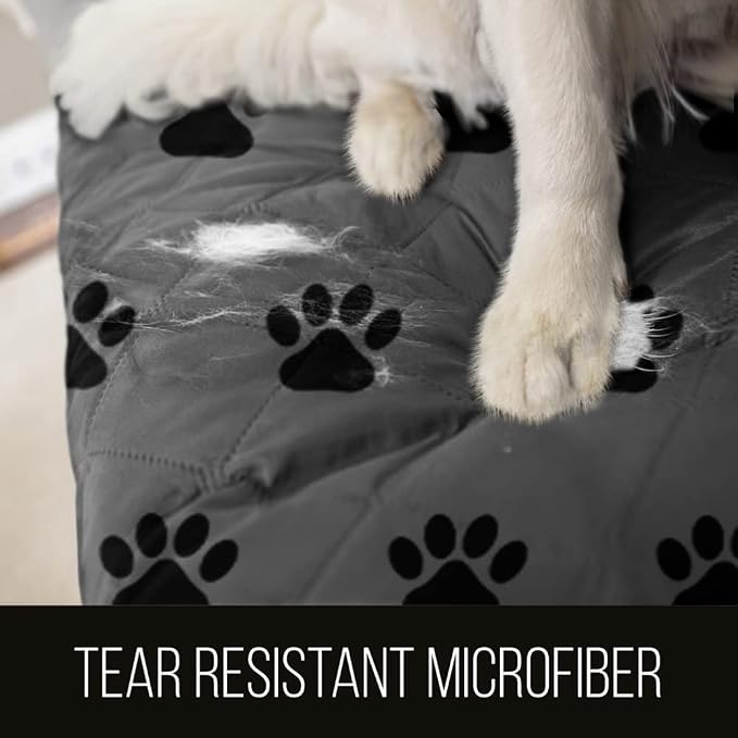 Sofa Shield® Couch Slip Covers for Dogs, Reversible Furniture Protector with Strap, Stain and Tear Resistant Cushion Cover, 78 inch Seat, Machine Washable Slipcover Pets, Cats, Paw Gray Black