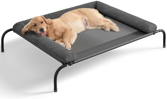 WESTERN HOME Cooling Elevated Dog Bed for Large Dogs, Portable Indoor & Outdoor Raised Dog Bed with Breathable Mesh, Chew Proof Pet Hammock Cots with Removable and Waterproof Bolsters