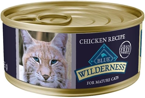 Blue Buffalo Wilderness Adult Cat 7+ Grain Free Chicken Paté Wet Cat Food, Supports Energy for an Active Life, Made with Natural Ingredients, 5.5-oz. Cans (24 Count)