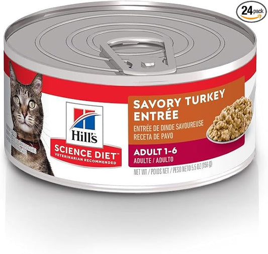 Hill's Science Diet Adult 1-6 Wet Cat Food, Turkey, 5.5 oz. Cans, 24-Pack