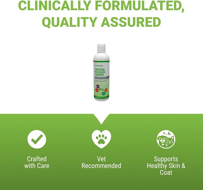 Vetoquinol Universal Medicated Shampoo - Deep Cleansing Sulfur Shampoo for Dogs, Cats & Horses - Gentle Cleanse for Dry Skin - pH Balanced for Daily Grooming - Safe for Flea & Tick Medication - 16 oz