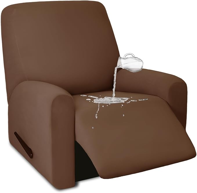 PureFit 100% Dual Waterproof Recliner Cover, Waterproof Couch Cover for Recliner - Stretch Non Slip Fleece Sofa Covers Washable, Leakproof Furniture Protector for Kids, Pets, Dog (Recliner, Brown)
