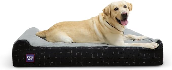 Laifug Orthopedic Dog Beds for Large Dogs,7" Memory Foam Dog Beds,Durable Water Proof Liner Removable and Washable, Nonskid Bottom, Black Grid Grey 50"x36"x7"