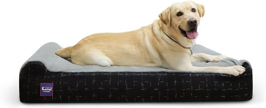 Laifug Orthopedic Dog Beds for Large Dogs,7" Memory Foam Dog Beds,Durable Water Proof Liner Removable and Washable, Nonskid Bottom, Black Grid Grey 50"x36"x7"