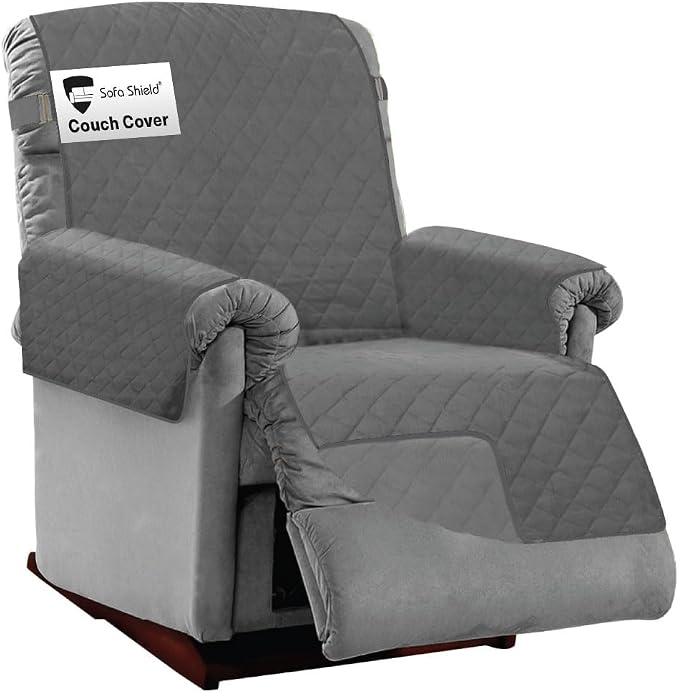 Sofa Shield® Couch Recliner Covers for Dogs, Reversible Furniture Protector with Strap, Stain and Tear Resistant Cushion Cover, 28 inch Seat, Machine Washable Slipcover Pets, Cats, Charcoal