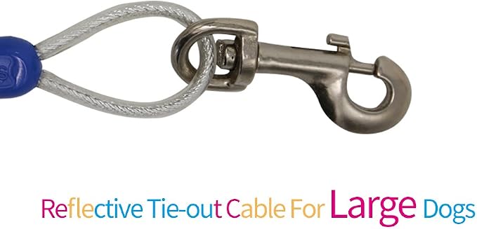 Petest 25ft Reflective Tie-Out Cable with Buffer Spring for Large Dogs Up to 90 Pounds