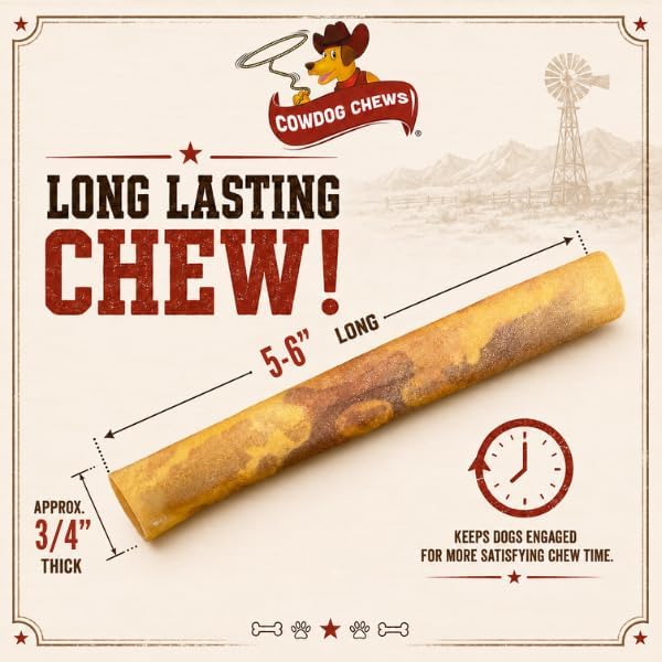 Cowdog Chews Rawhide Gourmet Meaty Rolls 5-6" (24 Pack) – Premium Dog Treats with Savory Beef Filling, Long-Lasting Chew for Aggressive Chewers, High-Protein, Natural Ingredients