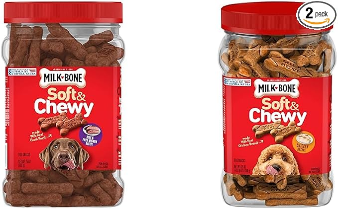 Milk-Bone Soft & Chewy Dog Treats Bundle: Beef & Filet Mignon Recipe, 25 Ounce + Chicken Breast Recipe, 25 Ounce