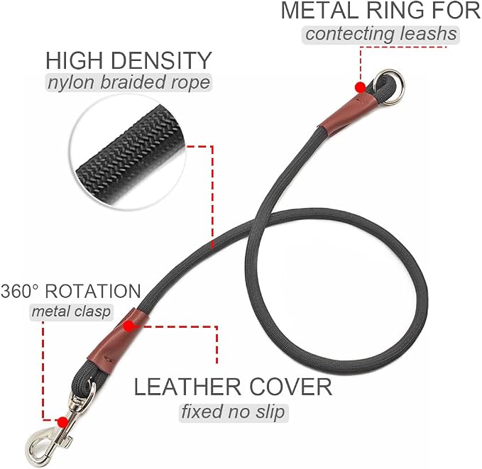 No Handle Dog Leash 3/ 6FT, Dog Tether Training Leash Tie Down, Extension Rope for Exercising, Bicycle Indoor/Outdoor, Running, Walking (3ft-Black)
