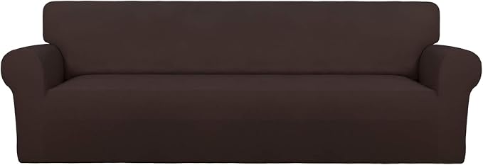 PureFit Super Stretch 4 Seater Sofa Slipcover – Spandex Non Slip Soft Couch Sofa Cover, Washable Furniture Protector with Non Skid Foam and Elastic Bottom for Kids, Pets （XX Large, Chocolate）