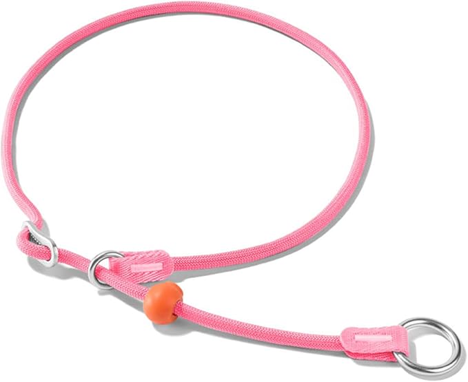 HowGo Slip Collar for Dogs,No Pull Adjustable Martingale Collar for Training, Nylon Rope,Dual Stopper and Durable Aluminum Hardware,Spring-Loaded,for Small Medium Large Dogs(Pink)