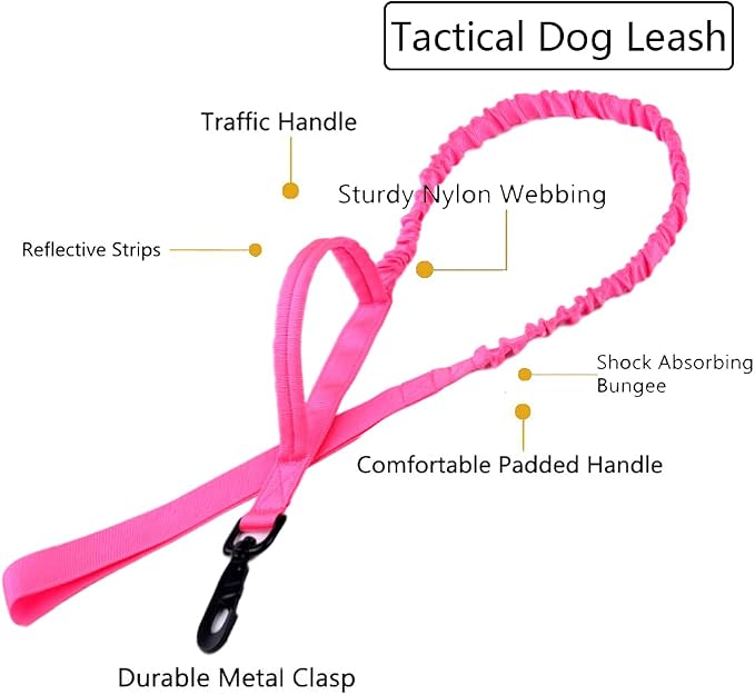 Tactical Dog Collar and Leash Set Adjustable Military Nylon Dog Collar with Control Handle and Heavy Duty Metal Buckle for Large Dogs（Pink XXL