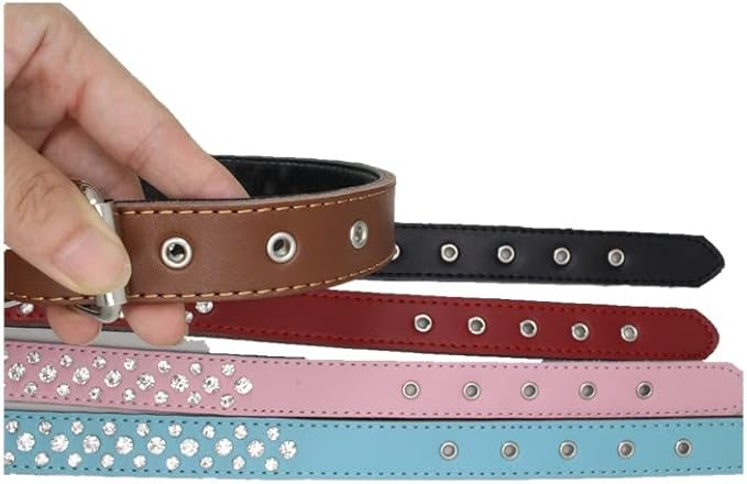 Rhinestone Dog Collar, Adjustable Cute Dazzling Sparkling Soft Leather Dog Collar Crystal Diamond Pet Dog Puppy Collar (L, Black)