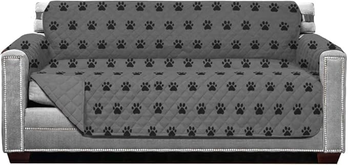 Sofa Shield® Couch Slip Covers for Dogs, Reversible Furniture Protector with Strap, Stain and Tear Resistant Cushion Cover, 62 inch Seat, Machine Washable Slipcover Pets, Cats, Paw Gray Black