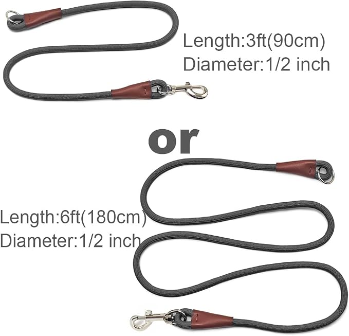 No Handle Dog Leash 3/ 6FT, Dog Tether Training Leash Tie Down, Extension Rope for Exercising, Bicycle Indoor/Outdoor, Running, Walking (3ft-Black)