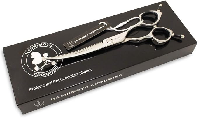 HASHIMOTO Dog Scissors for Grooming, Curved Dog Grooming Scissors with Safety Round Tips, 6.5 inch, Curved Blade, Light Weight, No Stabbing with Blunt Tip.
