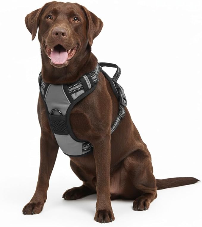 No Pull Dog Harness, Large Gray Tactical Vest Harness, Heavy Duty 900D Nylon Reflective Pet Harness with Front & Back Control Handles, Adjustable Padded Vest for Large Dogs German Shepherd