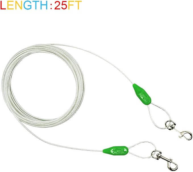 Petest 25ft Reflective Tie-Out Cable for Small Dogs Up to 35 Pounds