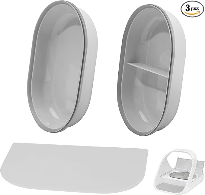 Replacement Mat & Bowl Set for Automatic Microchip Pet Feeder & Connect, 1 Split, 1 Flat Bowl and 1 Mat, Keep Food Fresh, Protect Cat Feeder, Easy to Clean(Grey)