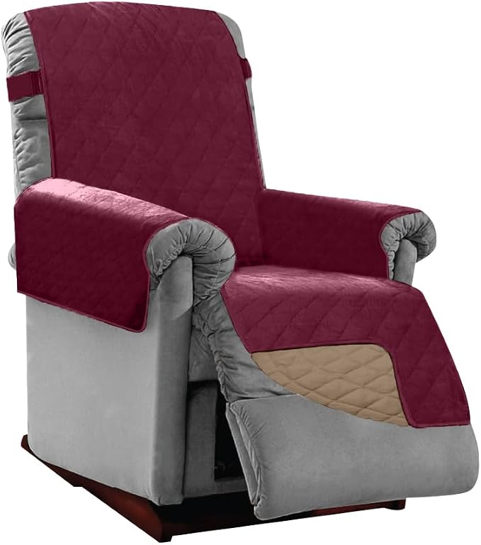 Sofa Shield® Couch Recliner Covers for Dogs, Reversible Furniture Protector with Strap, Stain and Tear Resistant Cushion Cover, 25 inch Seat, Machine Washable Slipcover Pets, Cats, Burgundy Tan