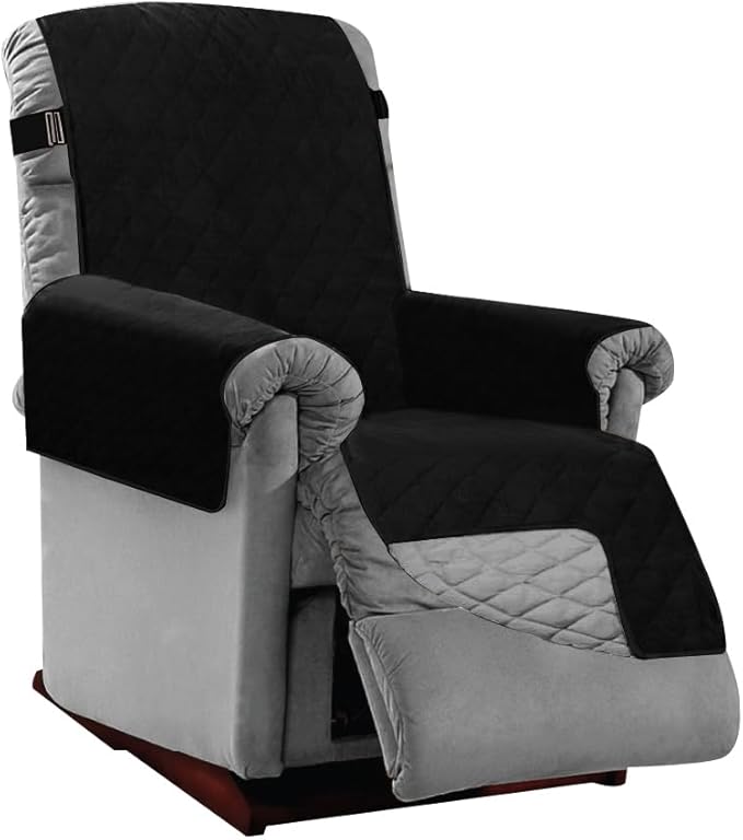 Sofa Shield® Couch Recliner Covers for Dogs, Reversible Furniture Protector with Strap, Stain and Tear Resistant Cushion Cover, 25 inch Seat, Machine Washable Slipcover Pets, Cats, Black Gray