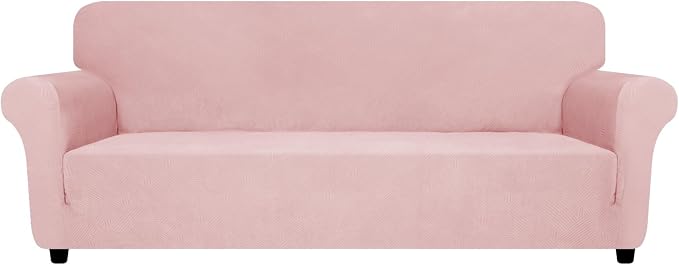 ZNSAYOTX Oversized Super Stretch Couch Cover (92"-115"), New Striped Sofa Covers Comfortable & Durable, Dog Cat Pets Friendly Extra Large Spandex Sofa Slipcovers (Rose, XL Sofa)