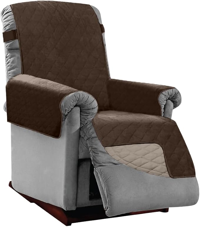 Sofa Shield® Couch Recliner Covers for Dogs, Reversible Furniture Protector with Strap, Stain and Tear Resistant Cushion Cover, 25 inch Seat, Machine Washable Slipcover Pets, Cats, Chocolate Beige