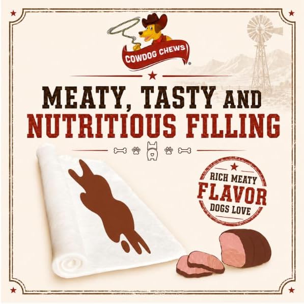 Cowdog Chews Rawhide Gourmet Meaty Rolls 5-6" (12 Pack) – Premium Dog Treats with Savory Beef Filling, Long-Lasting Chew for Aggressive Chewers, High-Protein, Natural Ingredients