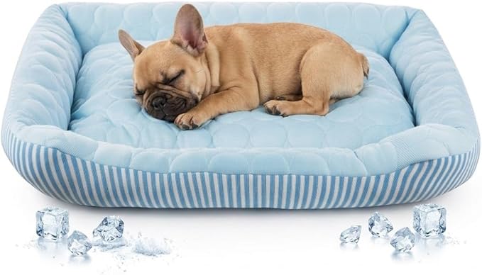 Cooling Dog Bed for Large Medium Small Dogs, Breathable Dog Cooling Mat with Self Cooling Ice Silk Fabric, Washable Summer Pet Bed for Indoor Outdoor, (Blue1, X-Large)
