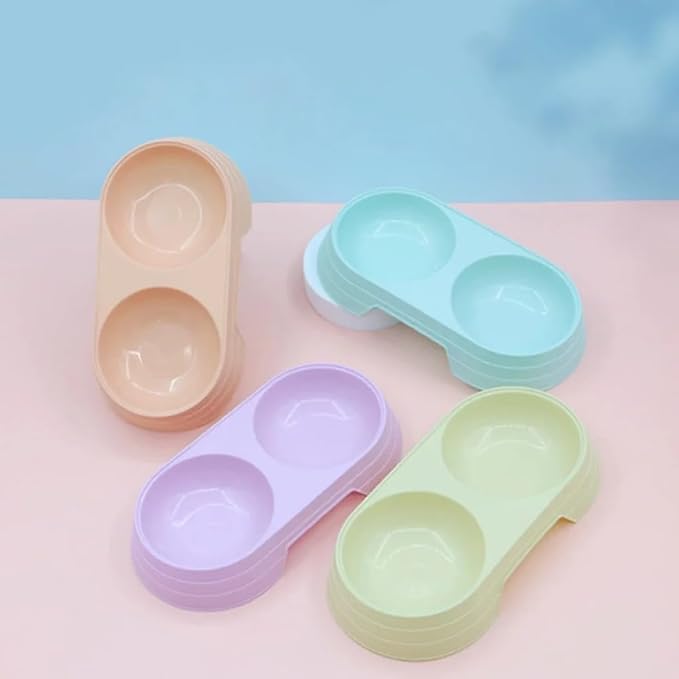 Pet Food and Water Bowl, Double Feeding Bowls, Small Grey, for Cats and Small Dogs, Portable Pet Accessories