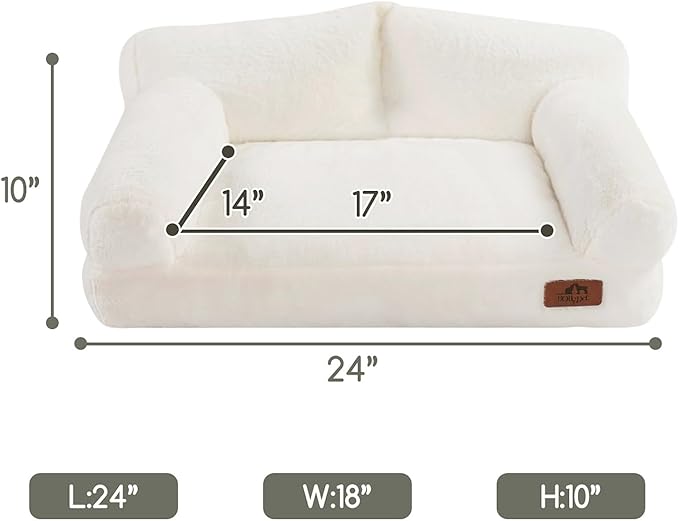 Hollypet Fluffy Dog Cat Bed Pet Couch Beds Plush Soft Warming Washable Puppy Bed for Small Medium Dogs and Large Cats, White, 24" L x 18" W x 10" Th
