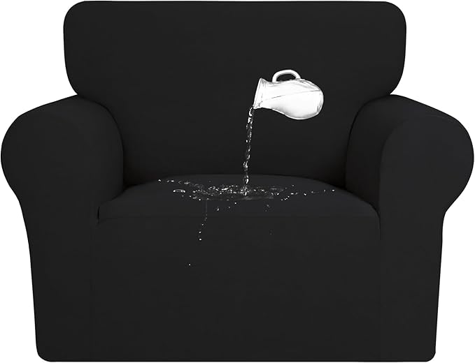PureFit 100% Dual Waterproof Couch Cover Slipcovers for Couches and Sofas - Stretch Non Slip Fleece Sofa Covers Washable, Leakproof Furniture Protector for Kids, Pets, Dog (Chair, Black)