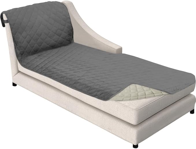 Sofa Shield® Couch Chaise Covers for Dogs, Reversible Furniture Protector with Strap, Stain and Tear Resistant Cushion Cover, 102x34 inch Seat, Machine Washable Slipcover Pets, Cats, Charcoal Linen
