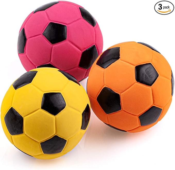 CHIWAVA 3PCS 2.7'' Squeak Latex Dog Toy Football Chew Fetch Throw Ball for Medium Dogs Interactive Play
