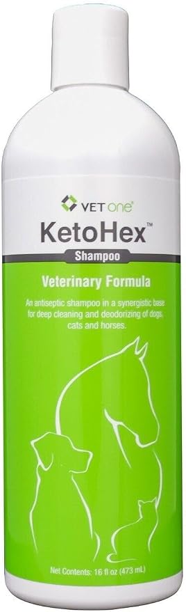 KetoHex Cat and Dog Shampoo - 16 oz Anti Bacterial Cat & Dog Flea And Tick Treatment, For Sensitive Skin Infections & Lesions, Protects & Moisturizes, Antifungal Treatment For Dogs & Cats - VetOne