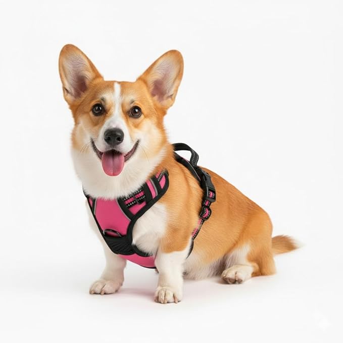No Pull Dog Harness, Medium Pink Tactical Vest Harness, 900D Durable Nylon Reflective Pet Harness with Front & Back Control Handles, Adjustable Padded No-Choke Vest for Border Collie Shiba Inu