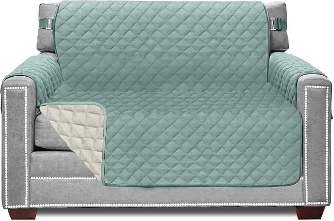 Sofa Shield® Couch Armchair Covers for Dogs, Reversible Furniture Protector with Strap, Stain and Tear Resistant Cushion Cover, 48 inch Seat, Machine Washable Slipcover Pets, Cats, Seafoam Cream