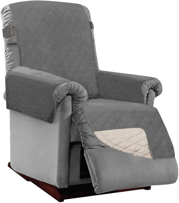 Sofa Shield® Couch Recliner Covers for Dogs, Reversible Furniture Protector with Strap, Stain and Tear Resistant Cushion Cover, 25 inch Seat, Machine Washable Slipcover Pets, Cats, Charcoal Linen