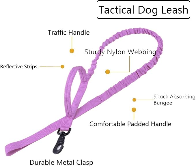 Tactical Dog Collar and Leash Set Adjustable Military Nylon Dog Collar with Control Handle and Heavy Duty Metal Buckle for Large Dogs（Purple XL