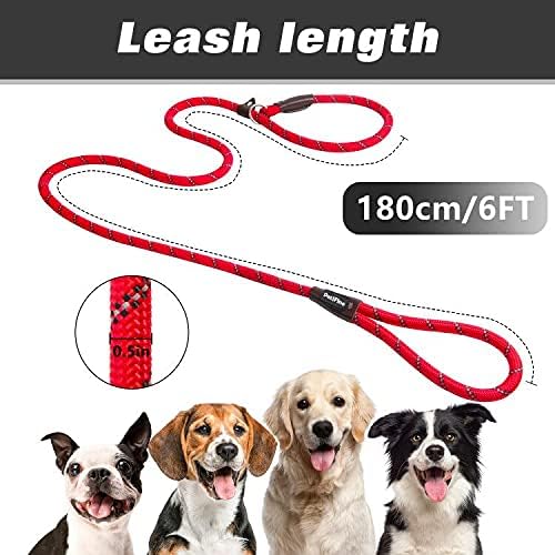 PetiFine Slip Lead Dog Leash,6FT x 1/2" Reflective Durable Dog Training Leash, Heavy Duty Adjustable Nylon Dog Rope Lead for Small Medium Large Dogs (Red)