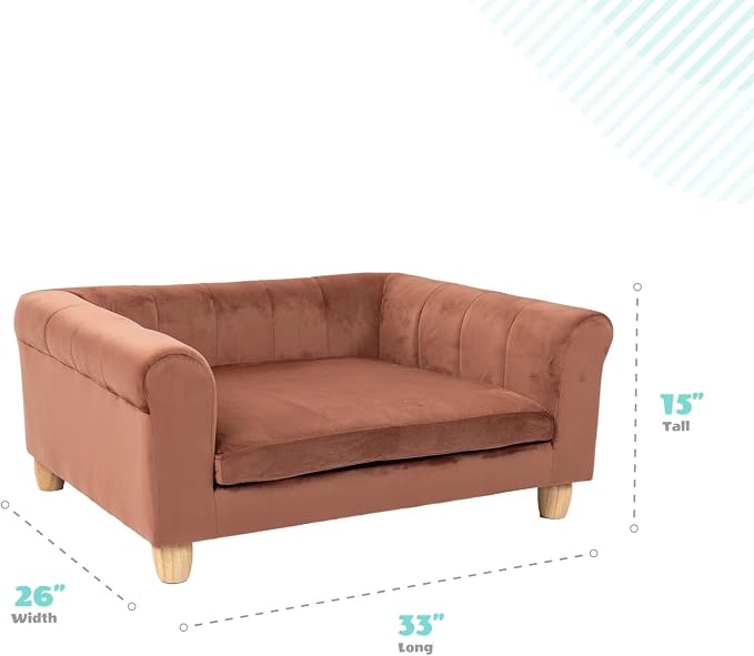 CRITTER SITTERS 33” Faux Suede Ped Bed in Brown, Durable Washable Sofa Couch for Small & Medium Cats & Dogs, Must Have Accessory for Yorkies, Shih Tzus & Frenchies, Kitten & Puppy Essential Furniture