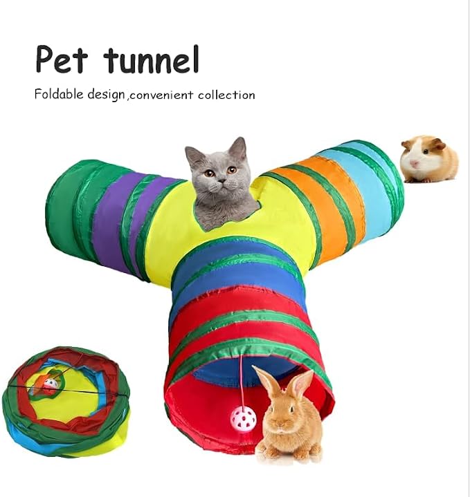 3-Way Collapsible Cat Tunnel Tube Toy Rainbow Y — Interactive Play Tunnel with Hanging Ball & Peek Hole for Indoor Cats, Kittens, Puppies & Rabbits | Hours of Fun & Exercise