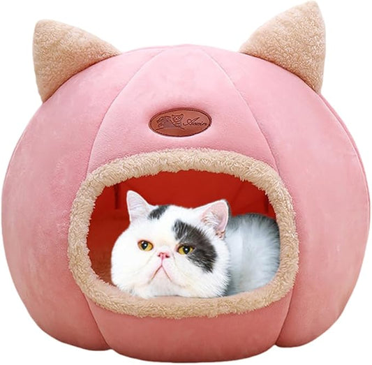 Cat Beds for Indoor Cats, Cozy Cat Cave Bed Dog House Cats Tent with Removable Cushion Pillow, Soft Warm Pet House Puppy Bed, Cute Pet Nest for Kitten Small Dog (Pink, L-14.2x14.2x14.2 Inches)